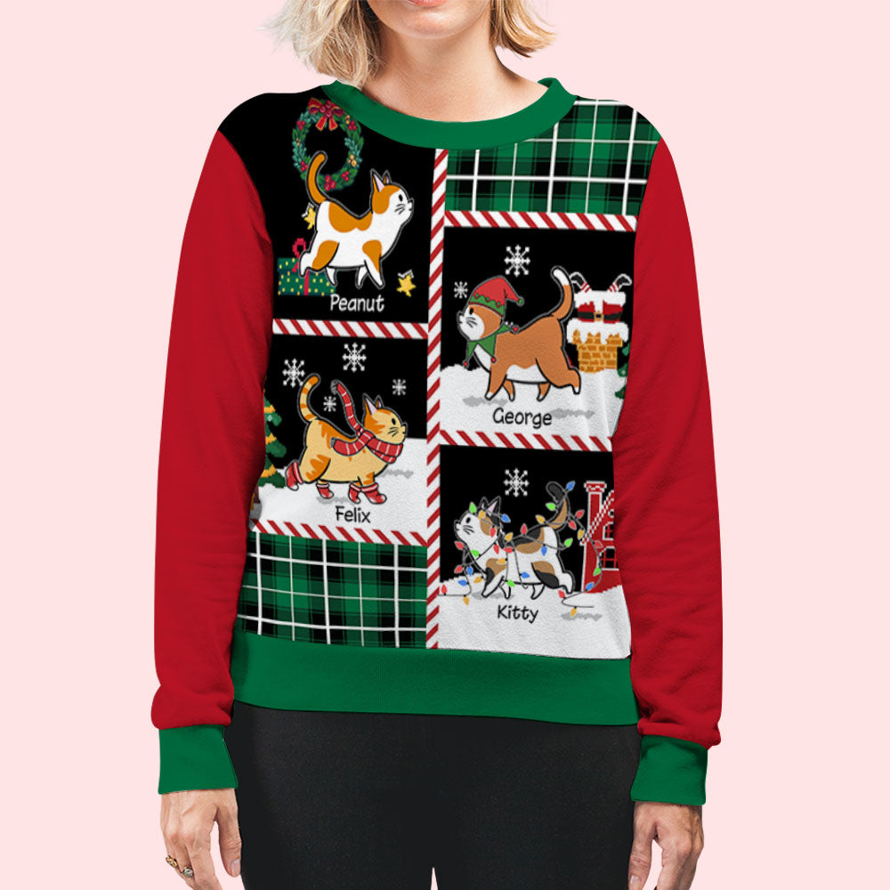 Unique Walking Cat Patchwork Personalized Custom All-Over-Print Unisex Sweatshirt