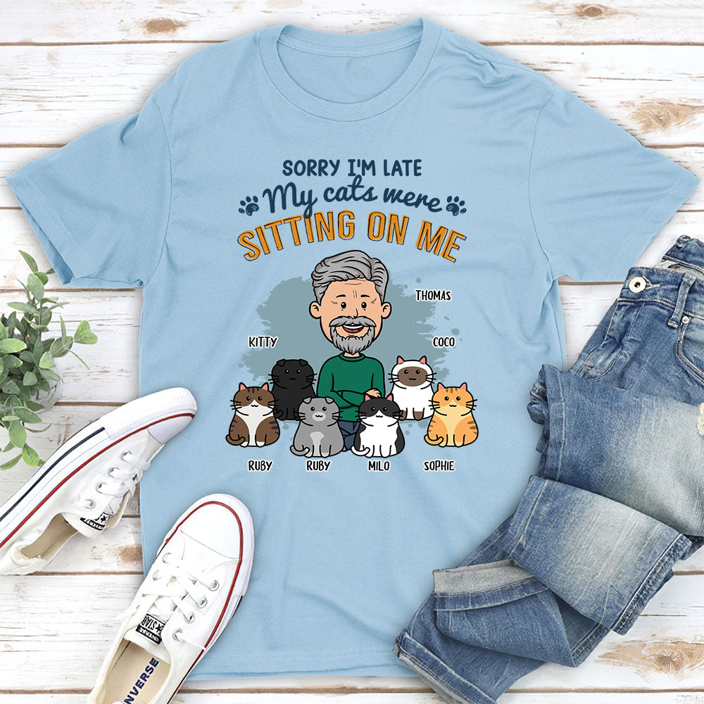 Cat Sitting On Me - Personalized Custom Unisex 5.3 oz T-shirt for Pet Lovers