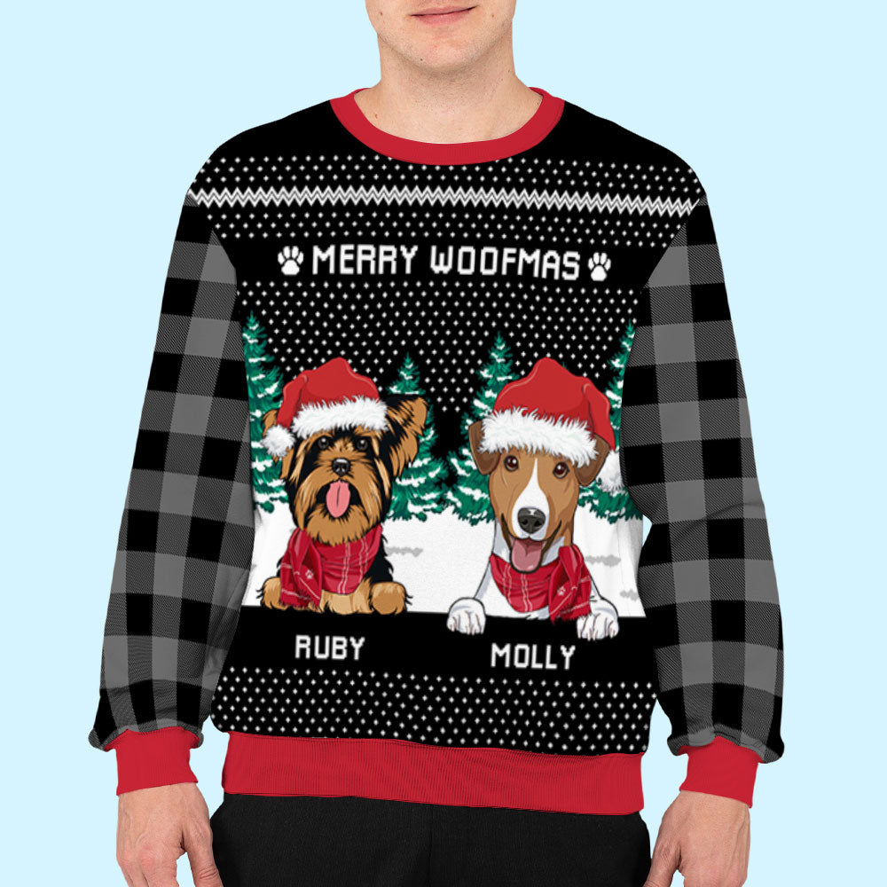 Merry Woofmas Plaid - Personalized Custom All-Over-Print Unisex 8.8 oz Polyester Blend Sweatshirt for Pet Lovers