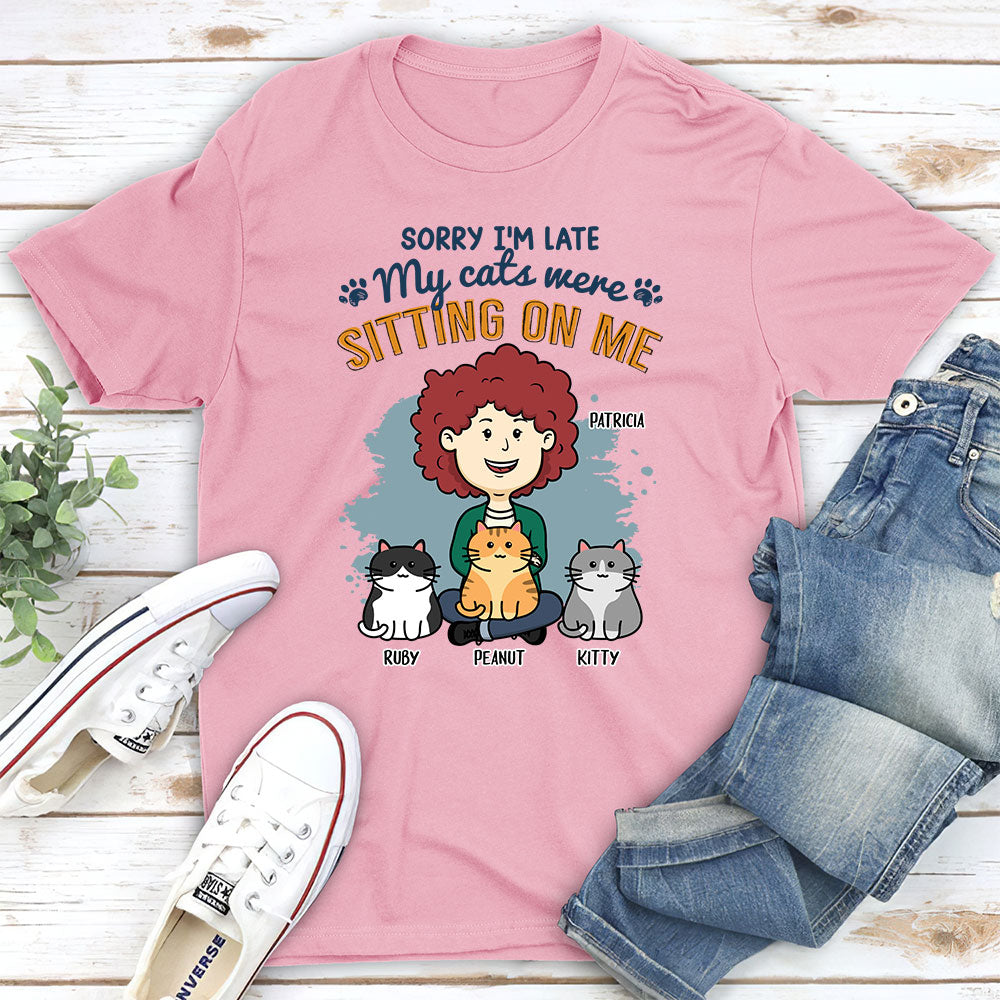 Cat Sitting On Me - Personalized Custom Unisex 5.3 oz T-shirt for Pet Lovers