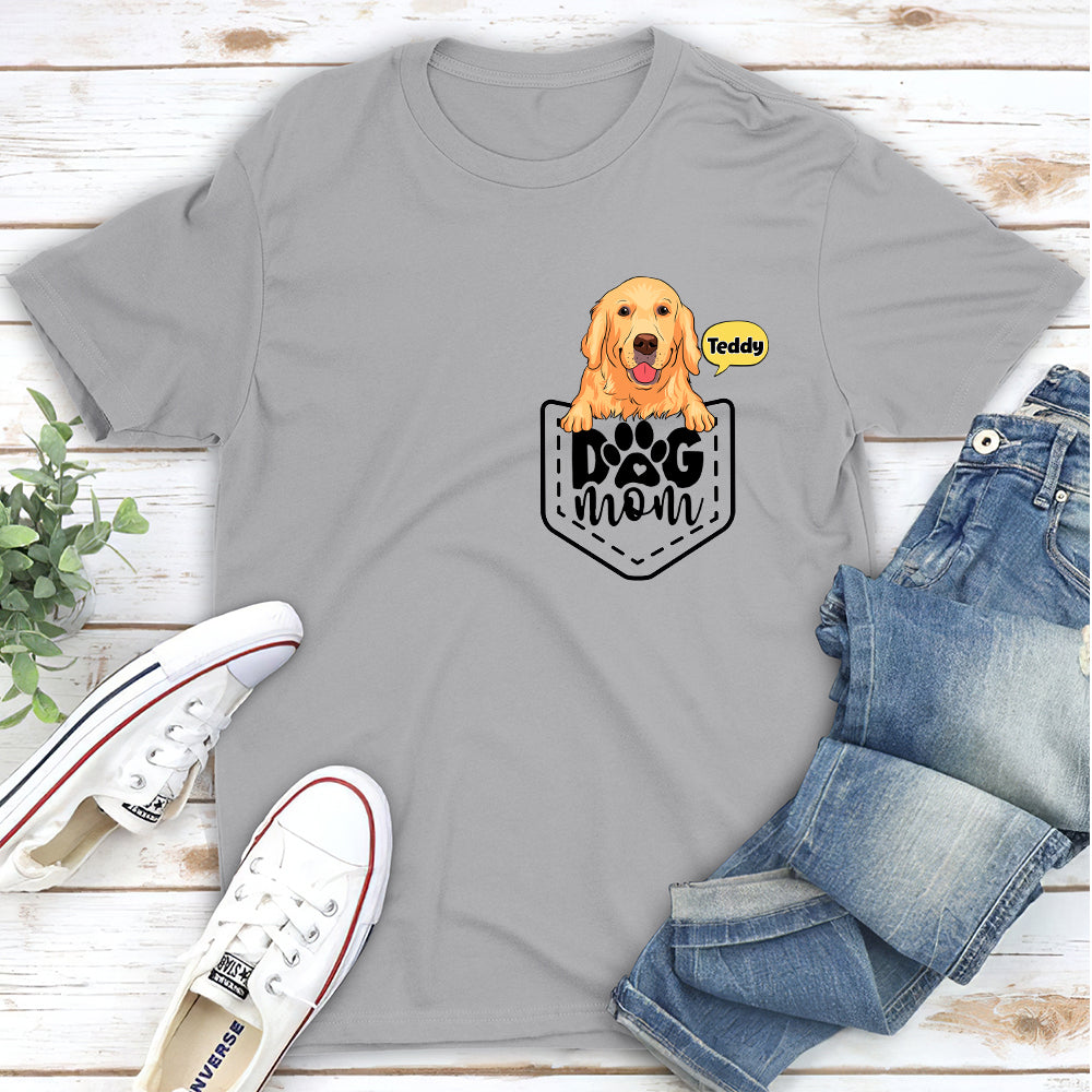 Customizable Unisex Dog Mom Pocket Personalized T-shirt - Ideal Gift for Pet Lovers