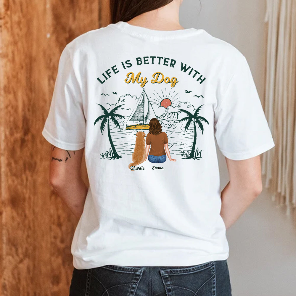 Better Life With Dogs & Beach - Customizable Unisex 5.3 oz Personalized T-shirt