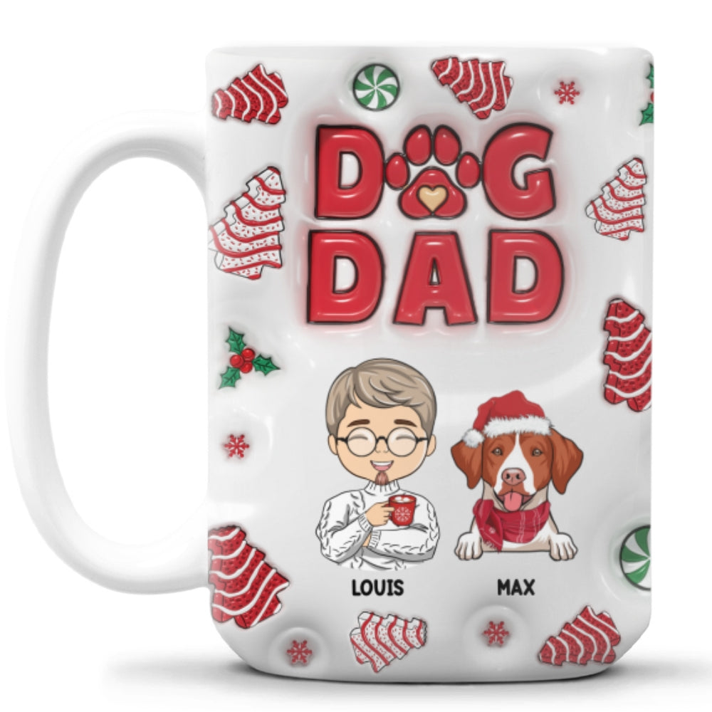 Customizable 3D Inflated Effect Dog Dad Christmas Ceramic Mug - 11oz Personalized Gift