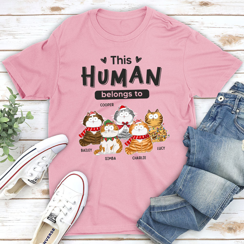 Belongs To Cats Christmas - Personalized Custom Unisex 5.3 oz T-shirt for Pet Lovers