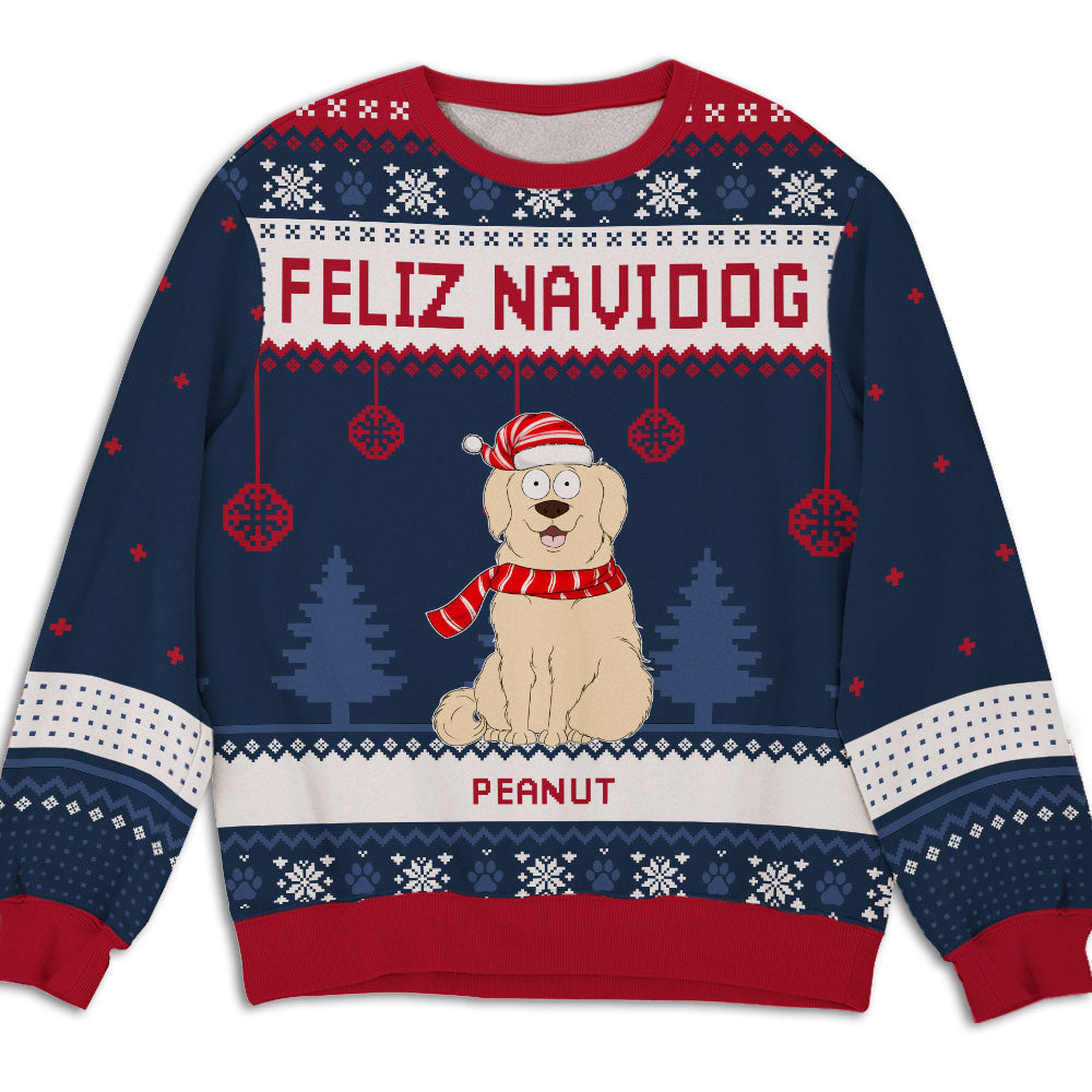 Feliz Navidog 2 - Personalized Custom All-Over-Print Unisex 8.8 oz Polyester Blend Holiday Sweatshirt for Dog Lovers