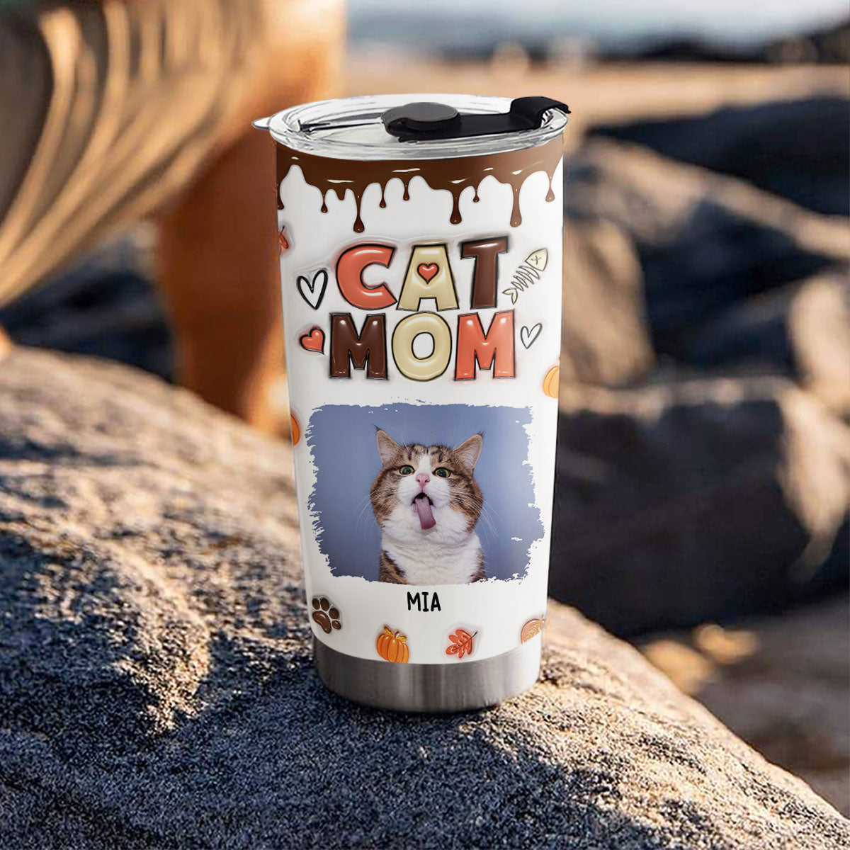 Fall Season Personalized Custom 3D Inflated Effect Tumbler for Cat Moms