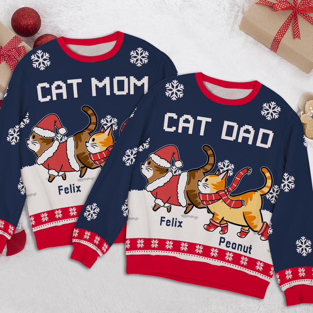 Unique Personalized Custom All-Over-Print Cat Dad/Mom Winter 2 Sweatshirt for Pet Lovers