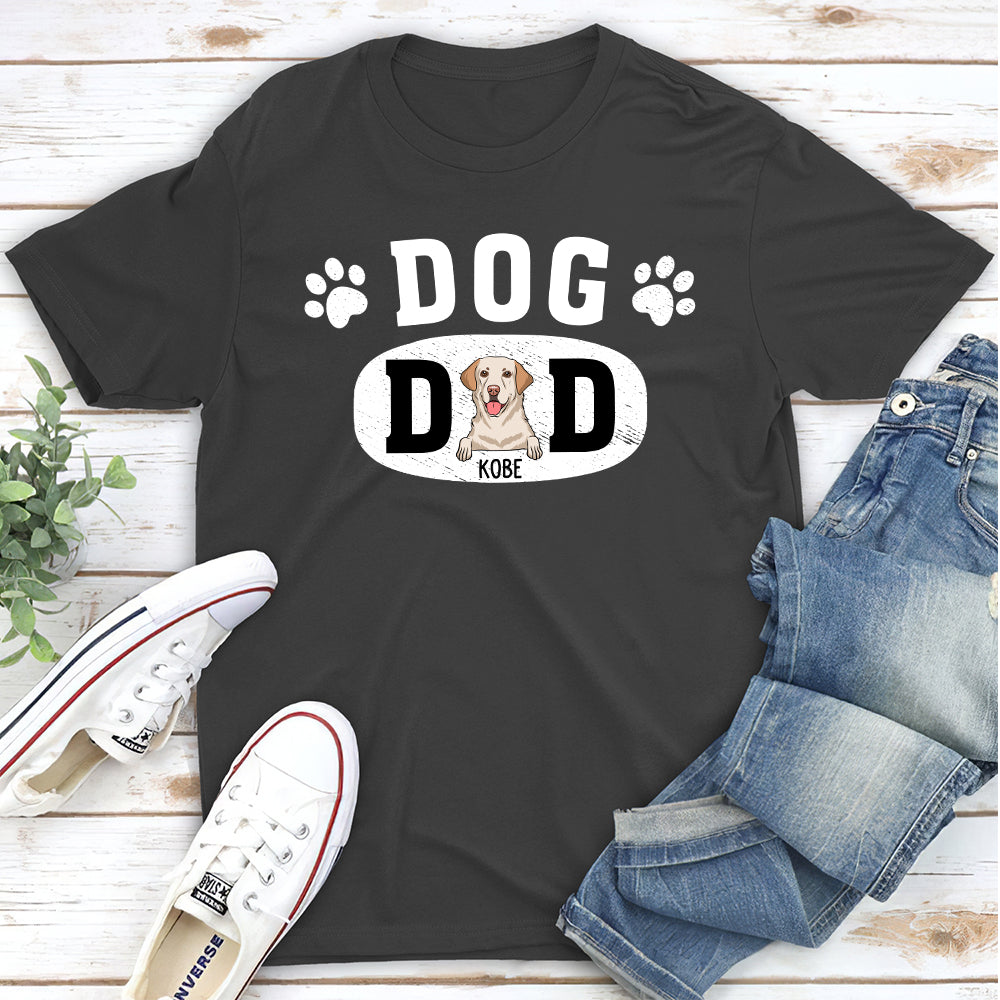 Dog Dad Peeking - Personalized Custom Unisex Heavy Cotton 5.3 oz T-shirt for Pet Lovers