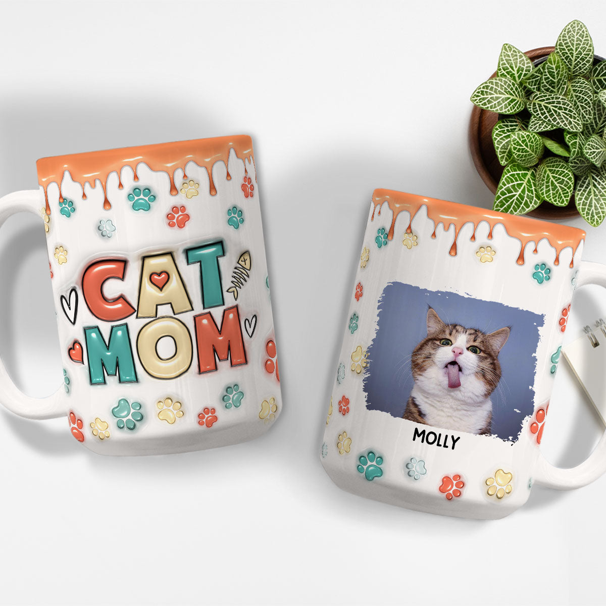Personalized Custom 3D Inflated Effect Mom Of Cats Version 2 Photo Mug - 11oz & 15oz