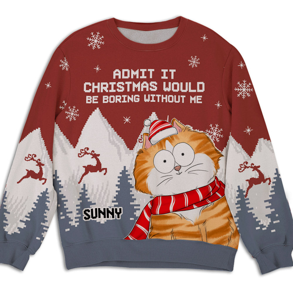 Unique Personalized Custom All-Over-Print Christmas Cat Sweatshirt - Ideal Gift for Pet Lovers