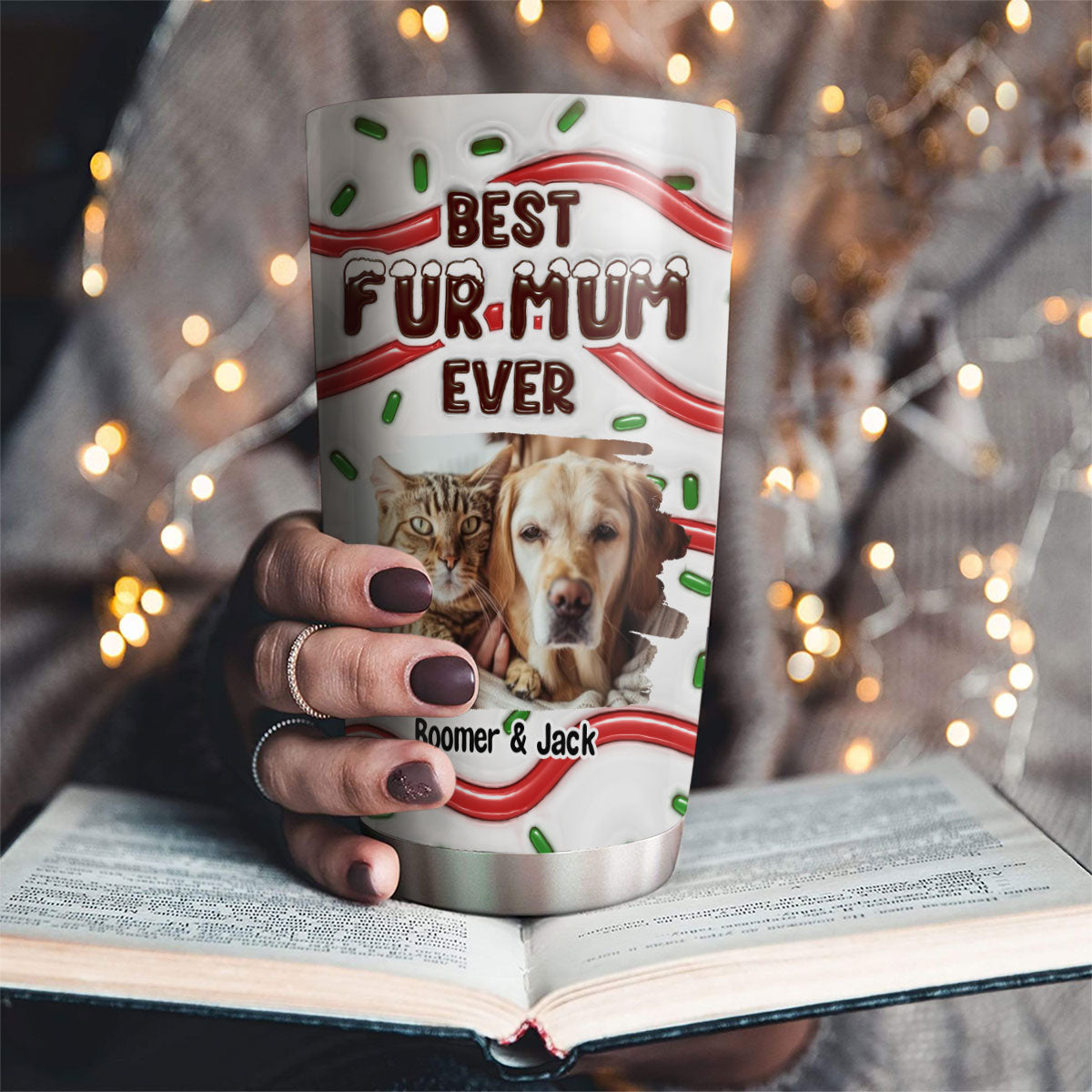 Top-Rated Personalized Custom 3D Inflated Effect Tumbler with Best Fur Mom Cake Photo