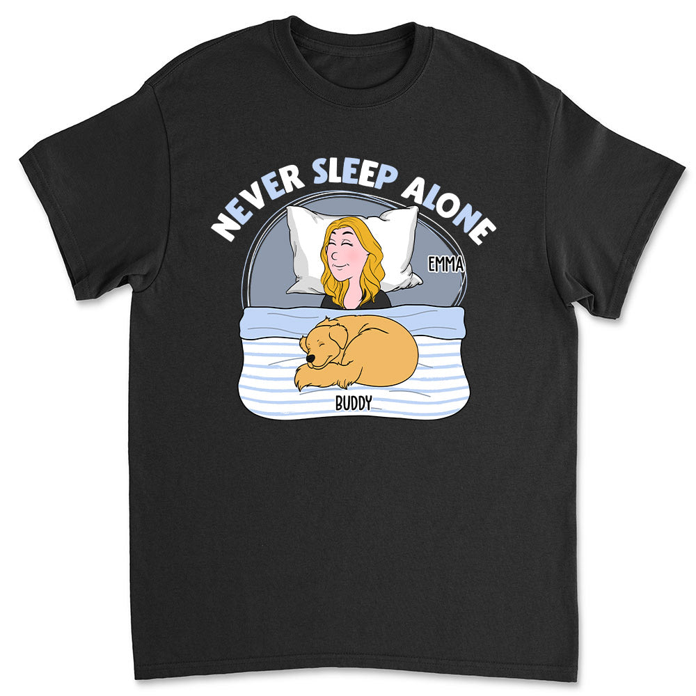 Never Sleep Alone - Personalized Custom Unisex 5.3 oz T-shirt for Pet Lovers