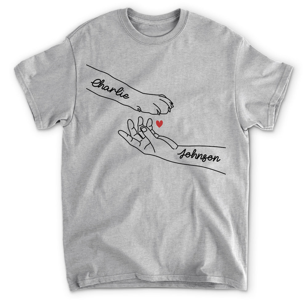 Dog Paw And Human Hand - Personalized Custom Unisex 5.3 oz T-shirt for Pet Lovers