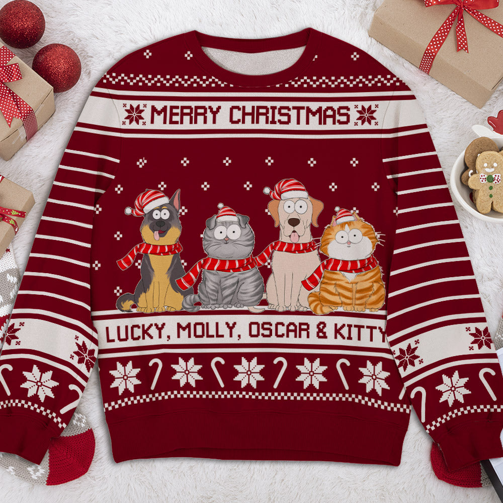 Merry Xmas Fur Mom - Personalized Custom All-Over-Print Unisex 8.8 oz Polyester Blend Sweatshirt for Pet Lovers