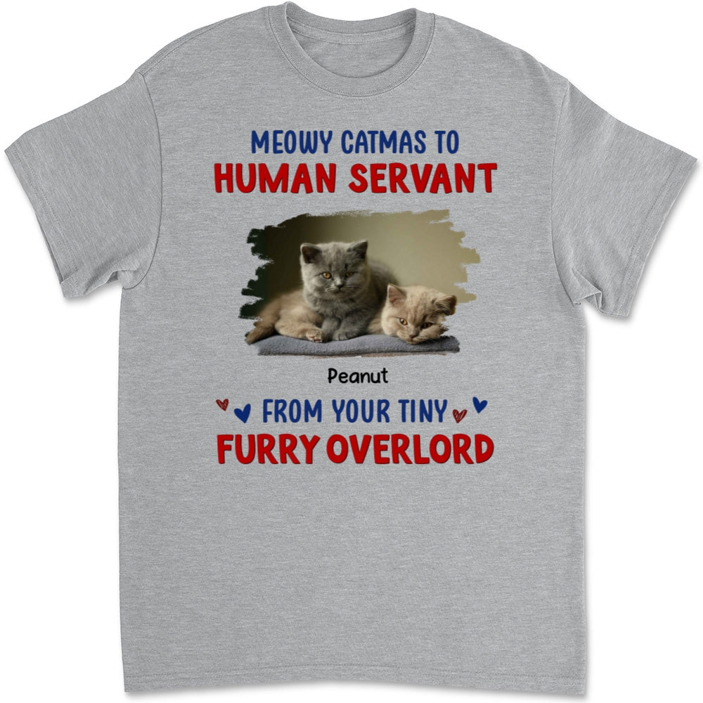 Meowy Catmas To Human Servant Personalized Custom Unisex 5.3 oz T-shirt - Perfect Gift for Pet Lovers