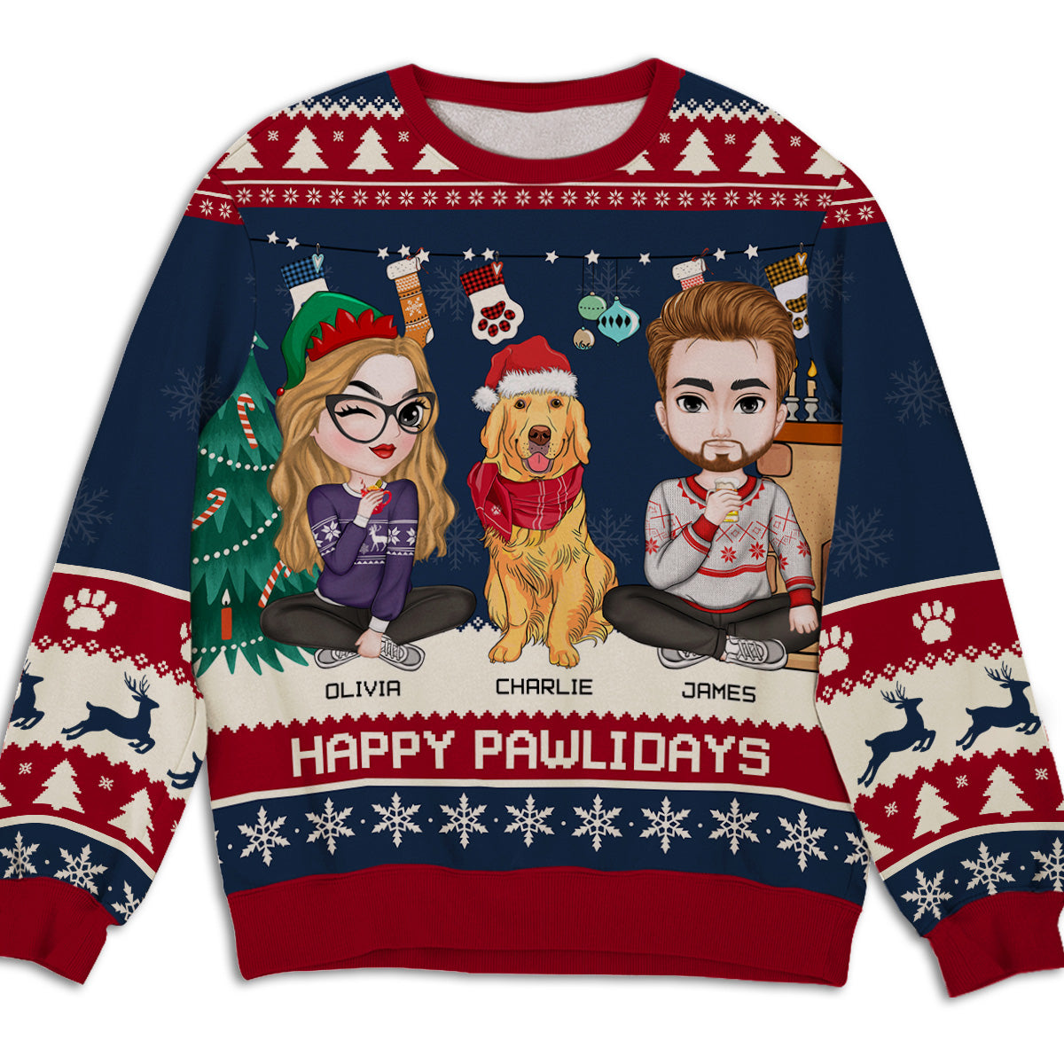 Couple Snowy Pawlidays - Personalized Custom All-Over-Print 8.8 oz Unisex Polyester Blend Sweatshirt for Pet Lovers