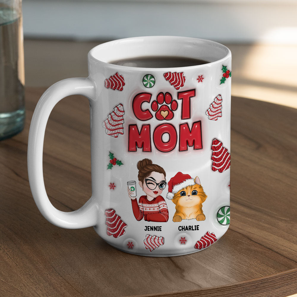 Customizable 3D Inflated Effect Cat Mom Tree Cake Personalized Mug - 11oz & 15oz