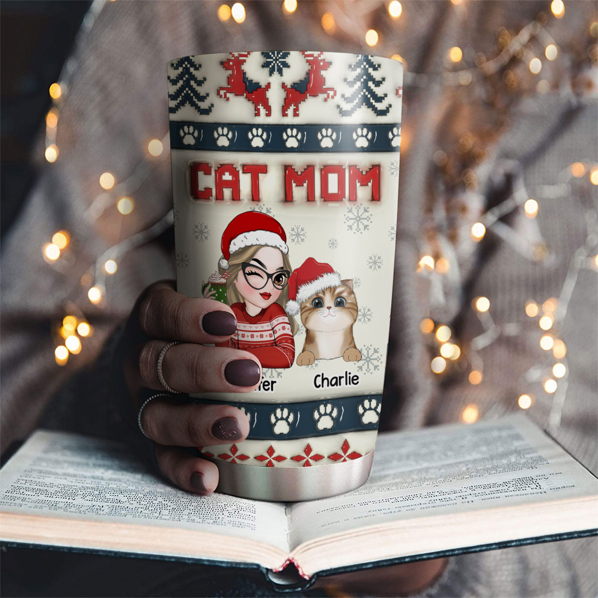 Cat Mom Pixel - Exclusive Personalized Custom 3D Inflated Effect 20oz Stainless Steel Tumbler