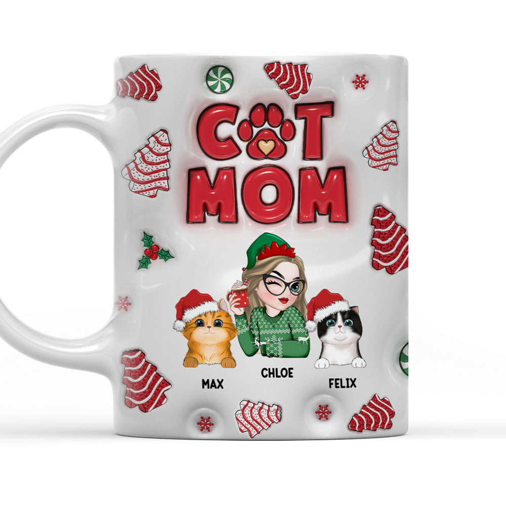 Customizable 3D Inflated Effect Cat Mom Tree Cake Personalized Mug - 11oz & 15oz