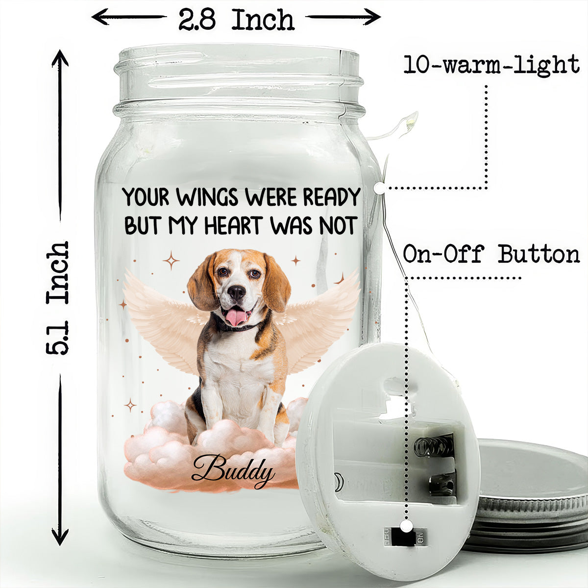 Forever In My Heart - Personalized Custom 16oz Mason Jar Light for Pet Lovers