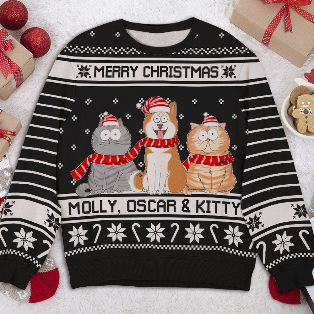 Merry Xmas Fur Mom - Personalized Custom All-Over-Print Unisex 8.8 oz Polyester Blend Sweatshirt for Pet Lovers