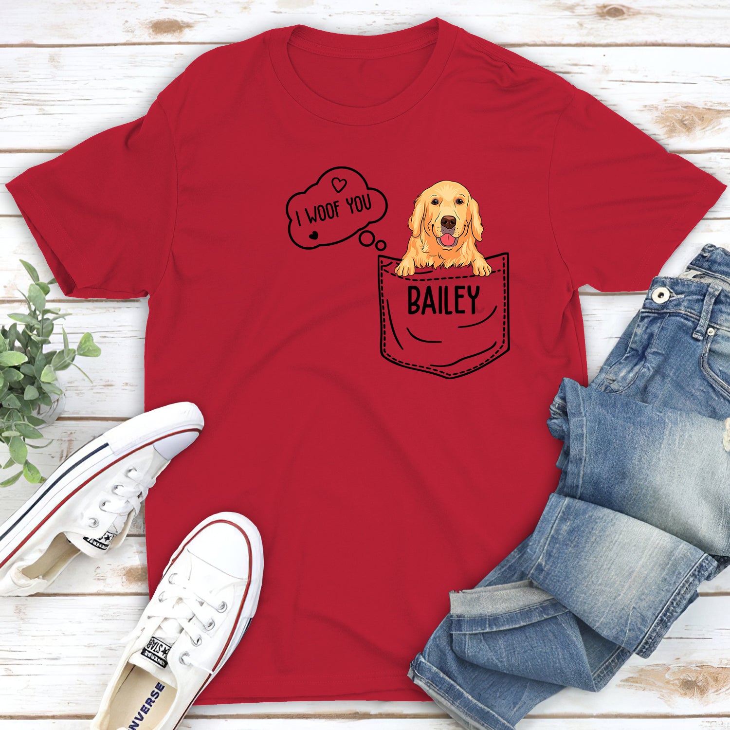 Pocket Dog - Personalized Custom Premium Unisex Airlume Combed Ring - Spun Cotton T - shirt