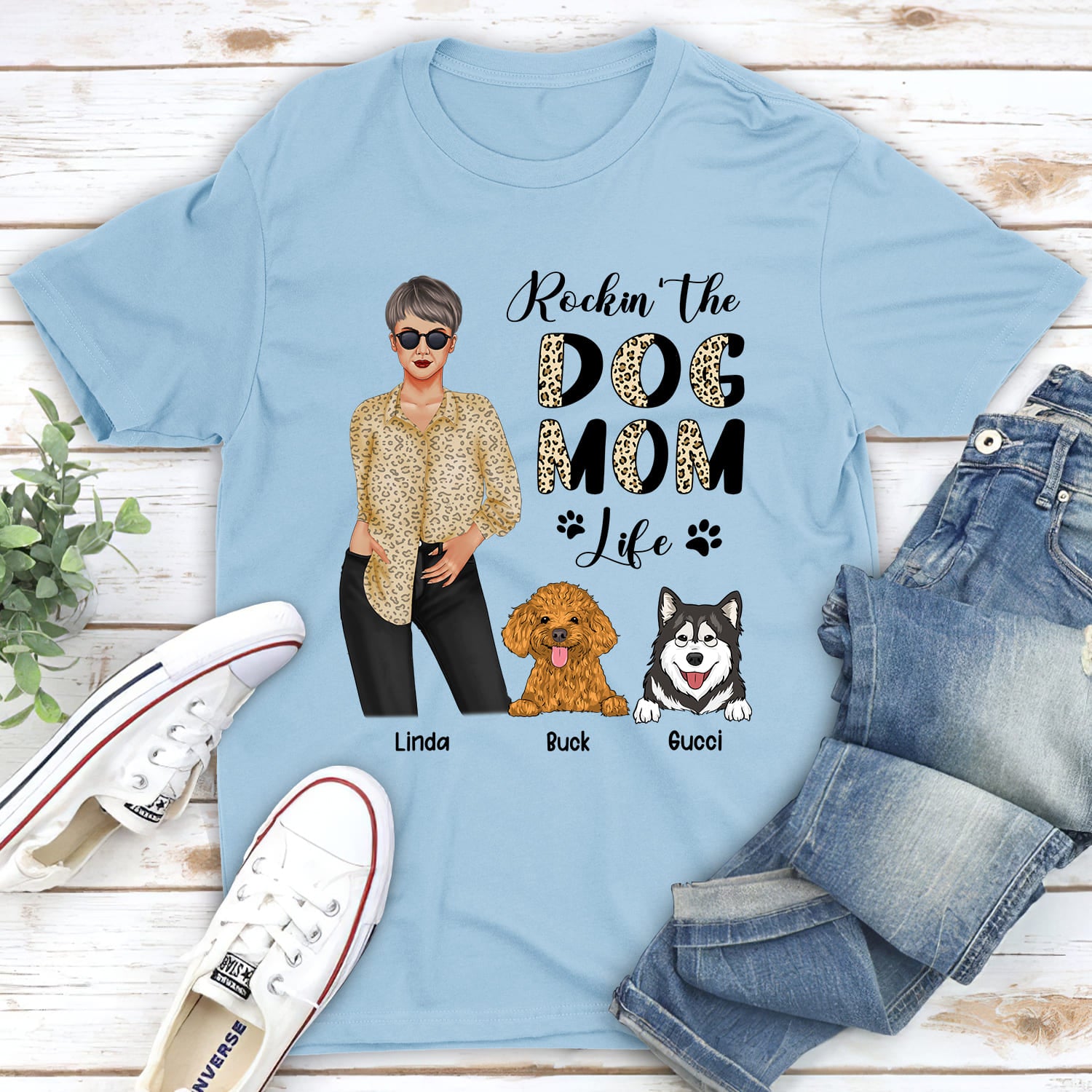 Stylish Dog Mom Leopard - Personalized Custom Unisex T-shirt for Pet Lovers