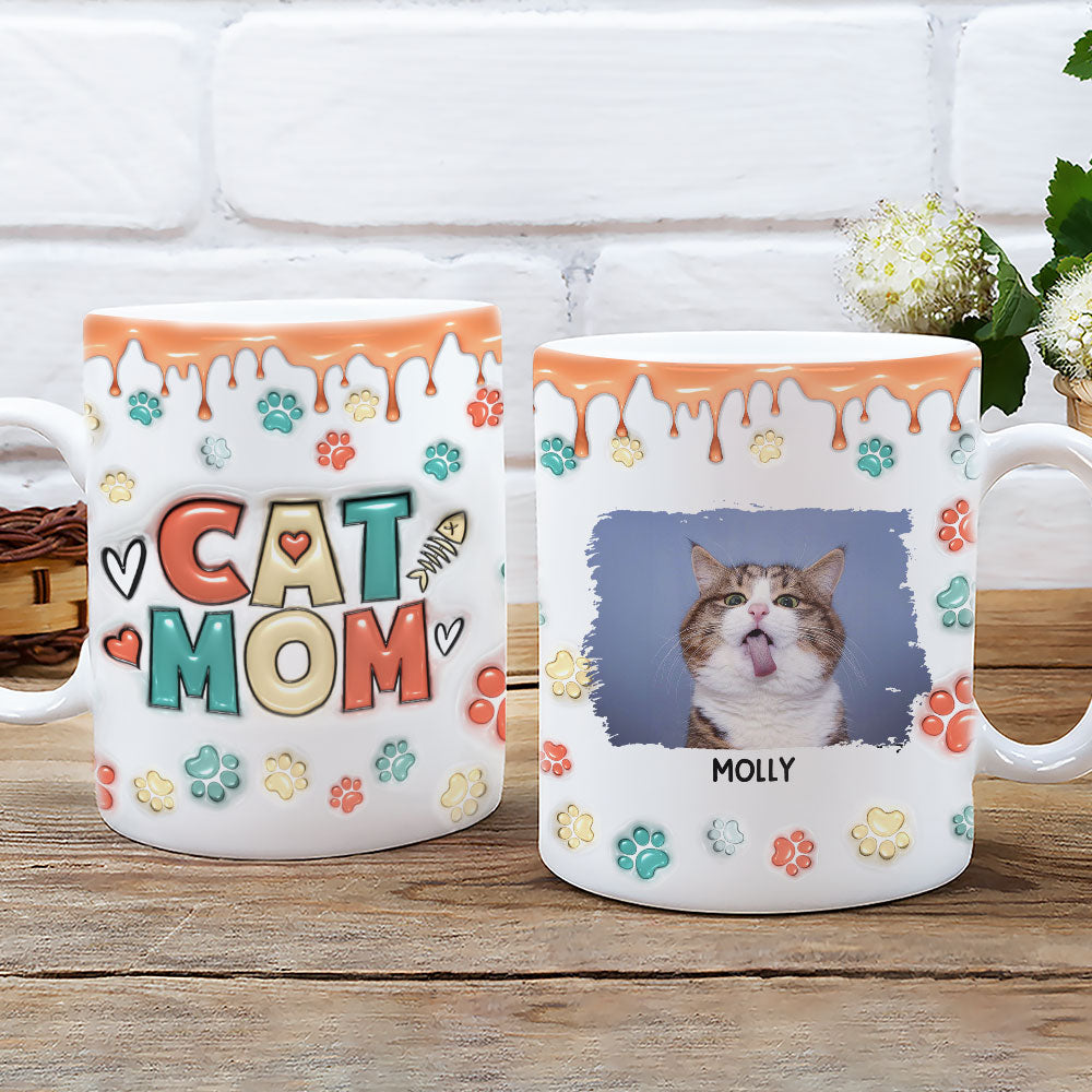 Personalized Custom 3D Inflated Effect Mom Of Cats Version 2 Photo Mug - 11oz & 15oz