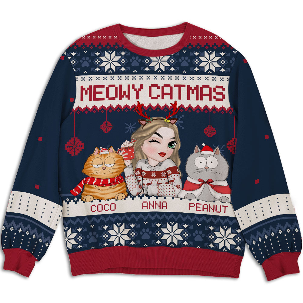 Merry Catmas - Personalized Custom All-Over-Print Unisex 8.8 oz Polyester Blend Sweatshirt for Pet Lovers
