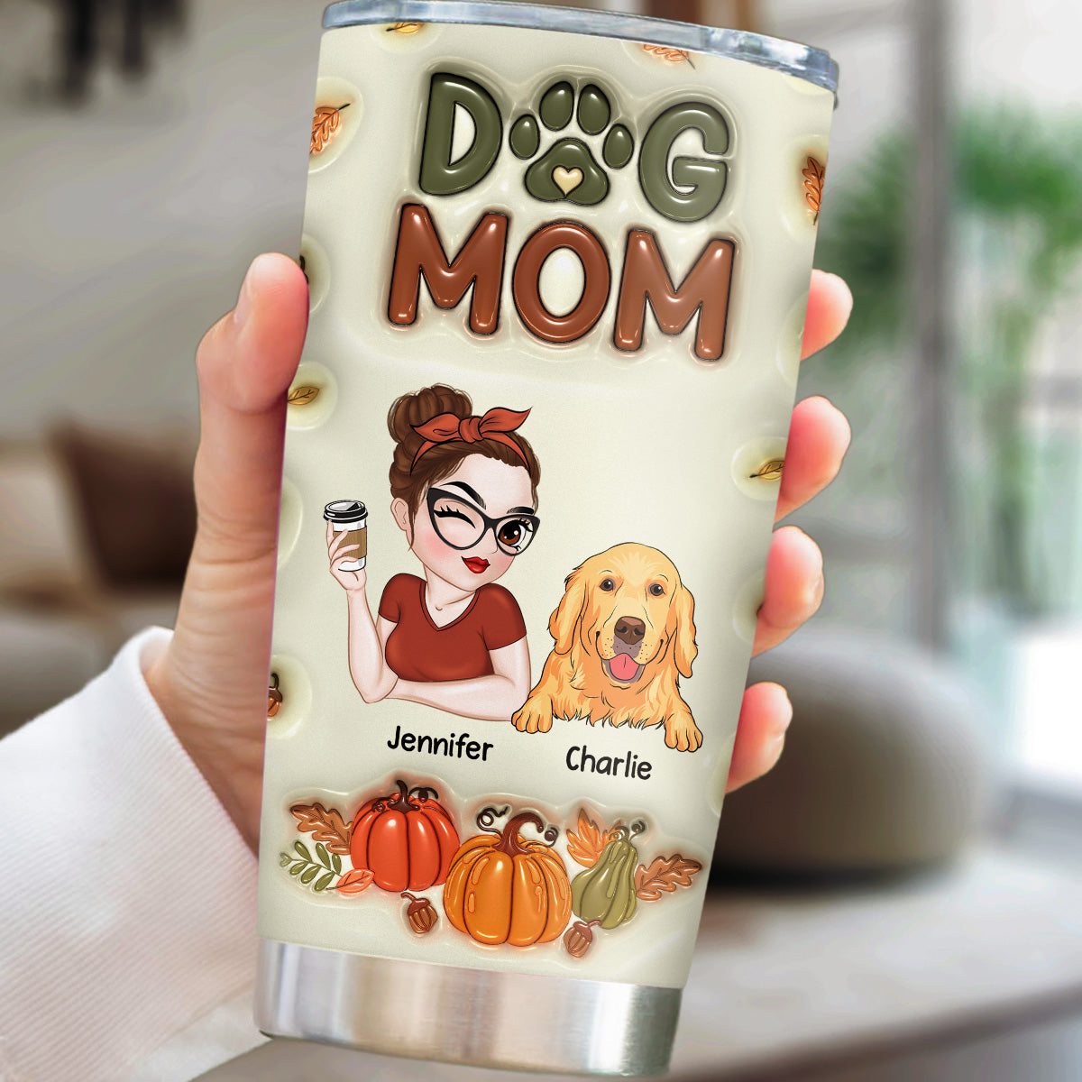 Dog Mom Autumn Version - Exquisite Personalized Custom 3D Inflated Effect 20oz Tumbler