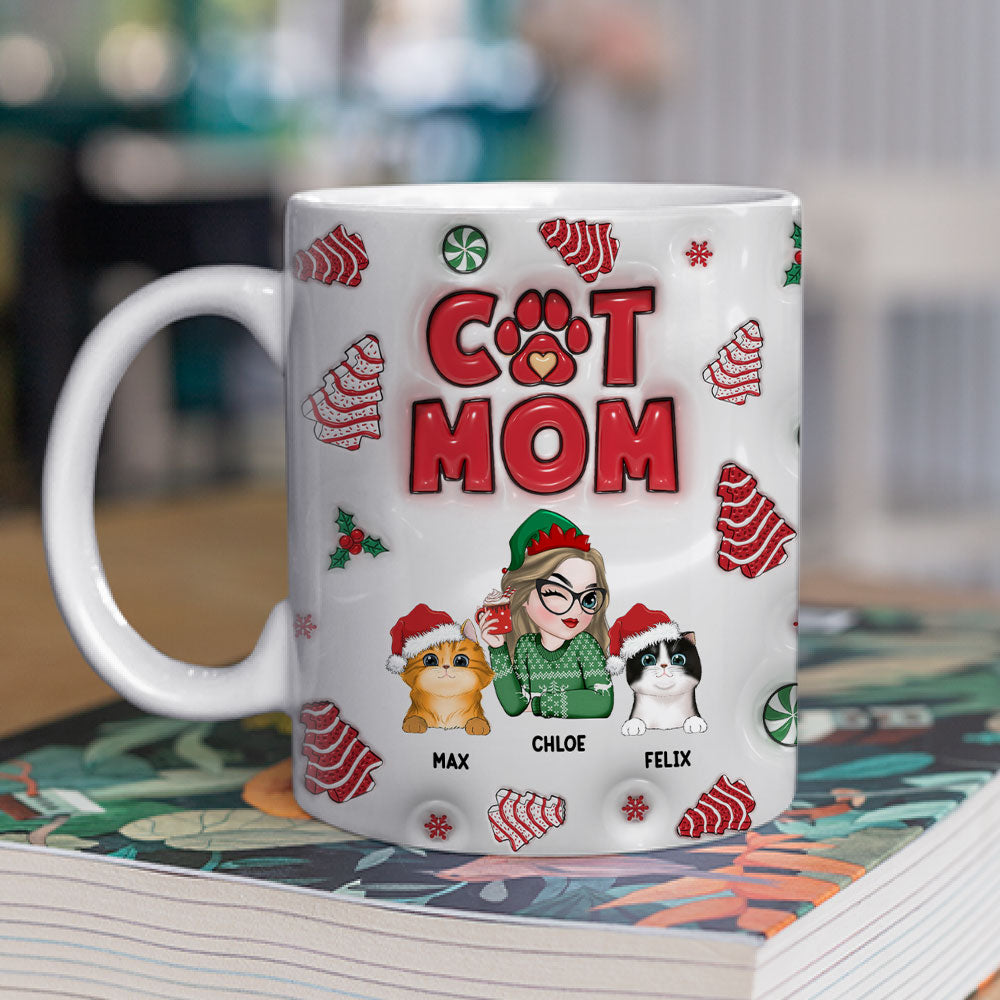 Customizable 3D Inflated Effect Cat Mom Tree Cake Personalized Mug - 11oz & 15oz
