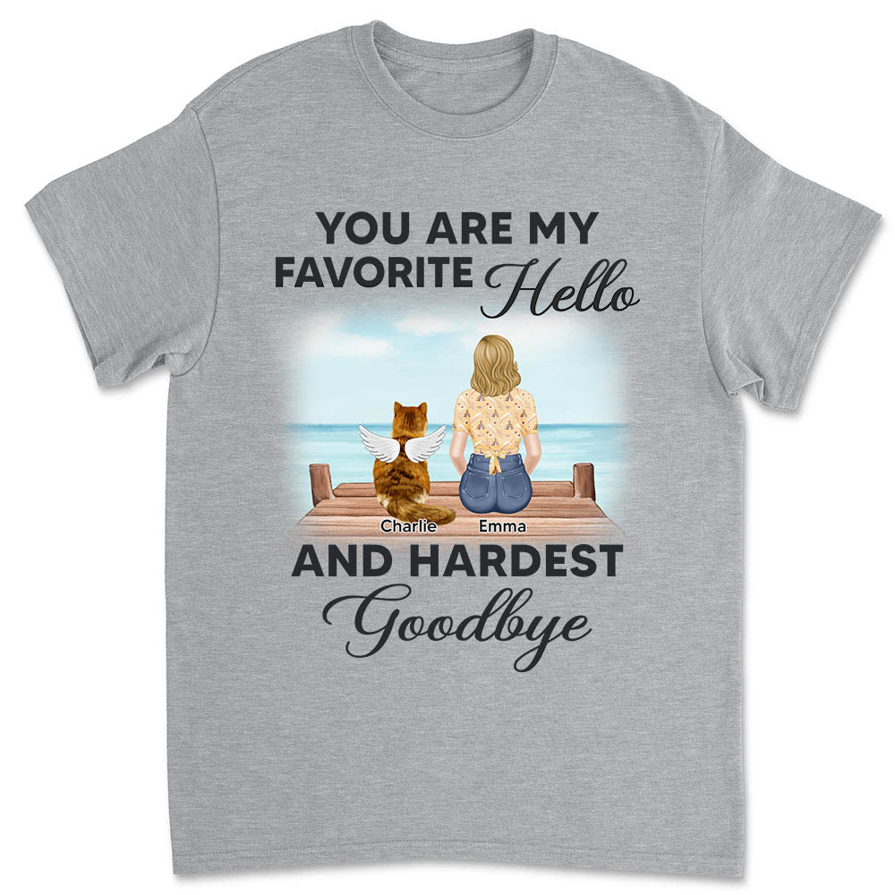 My Favorite Hello Memorial Cat - Personalized Custom Unisex 5.3 oz T-shirt for Pet Lovers