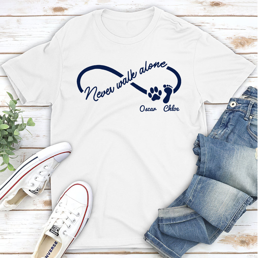 Never Walk Alone - Personalized Custom Unisex 5.3 oz T-shirt for Pet Lovers
