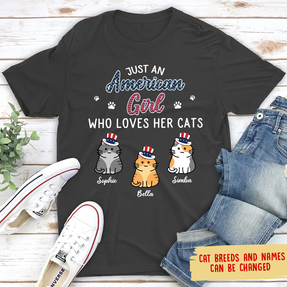 American Cat - Loving Girl Personalized Custom Unisex 5.3 oz T - shirt