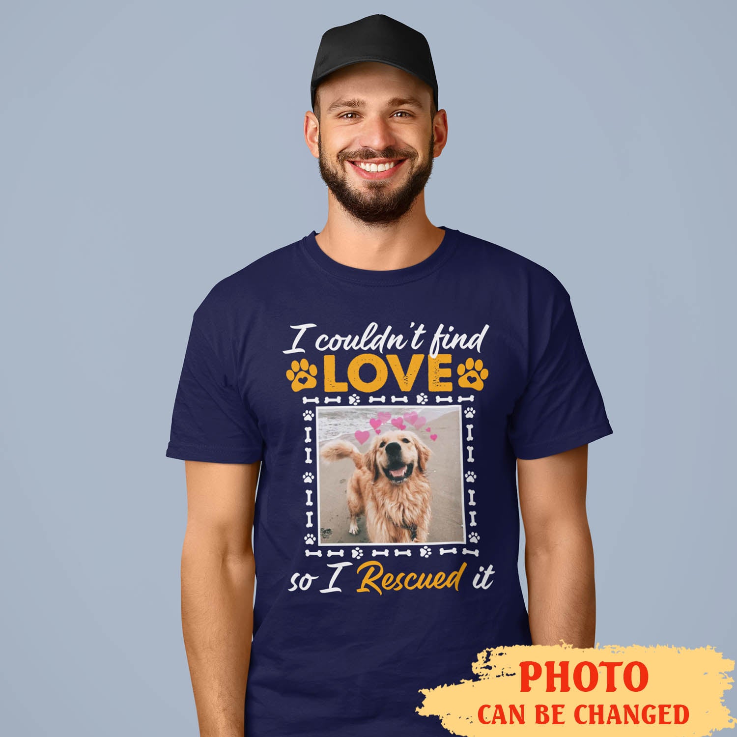 Rescue Love - Personalized Custom Photo Unisex 5.3 oz Heavy Cotton T-shirt for Pet Lovers