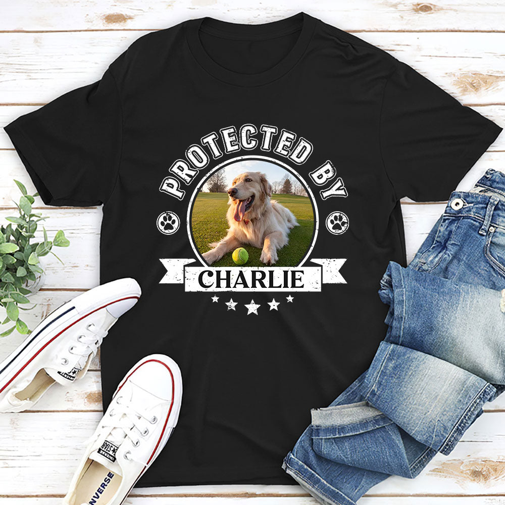 Protected By Human Custom Personalized Unisex Dog Photo T-Shirt - 5.3 oz