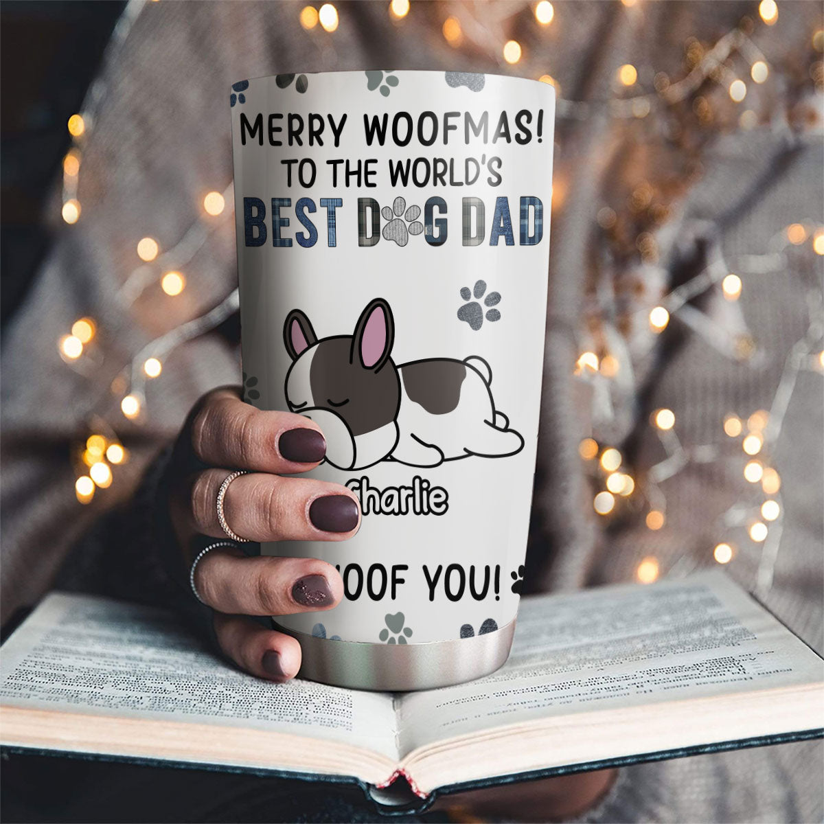 Merry Woofmas Dog Dad - Unique Personalized Custom 20oz Stainless Steel Tumbler