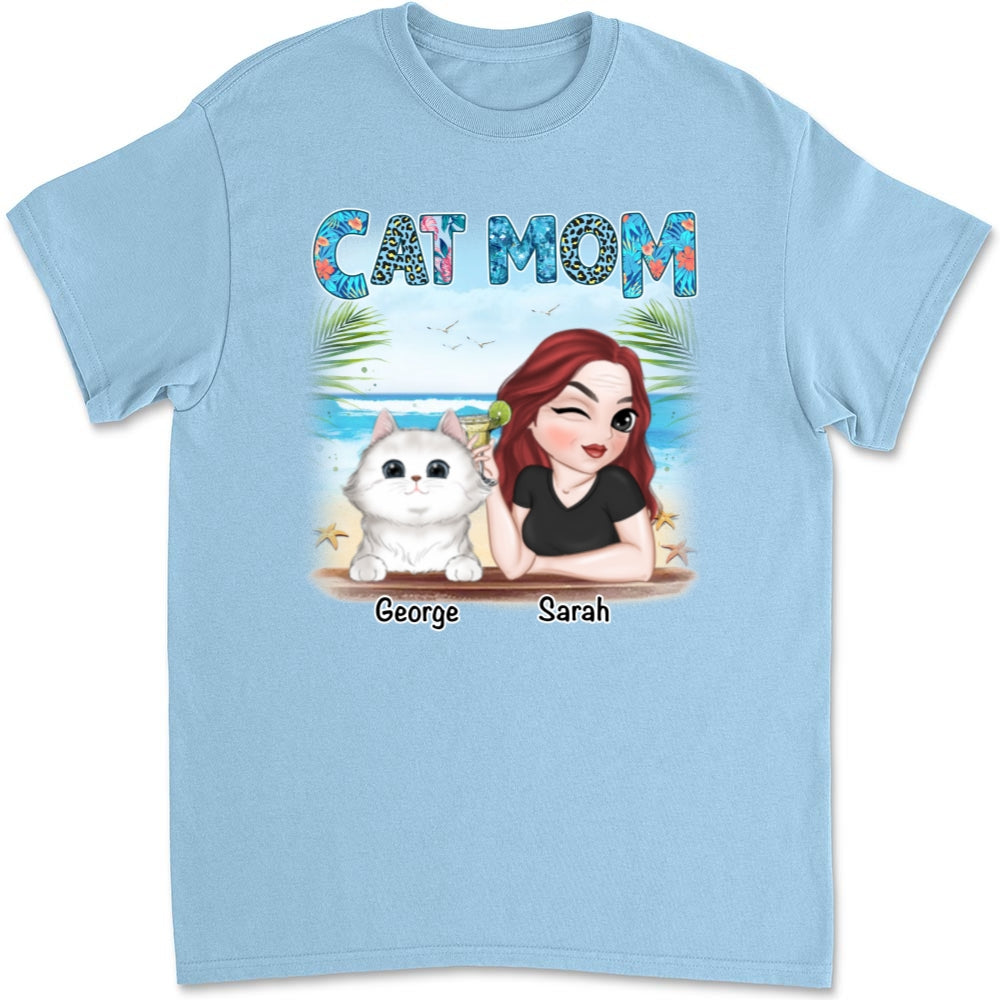 Summer Cat Mom Personalized Custom Unisex 5.3 oz T-Shirt