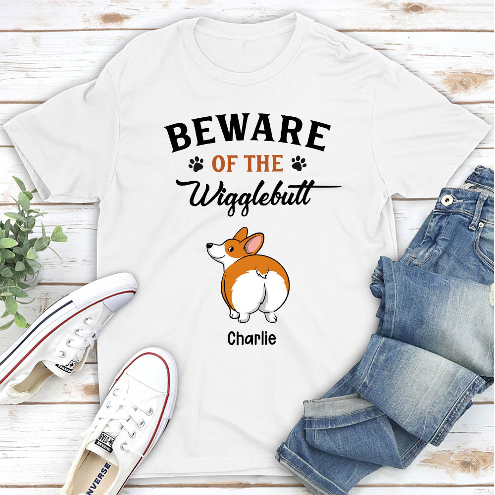 Beware Of The Wigglebutt - Personalized Custom Unisex 5.3 oz T-shirt for Pet Lovers