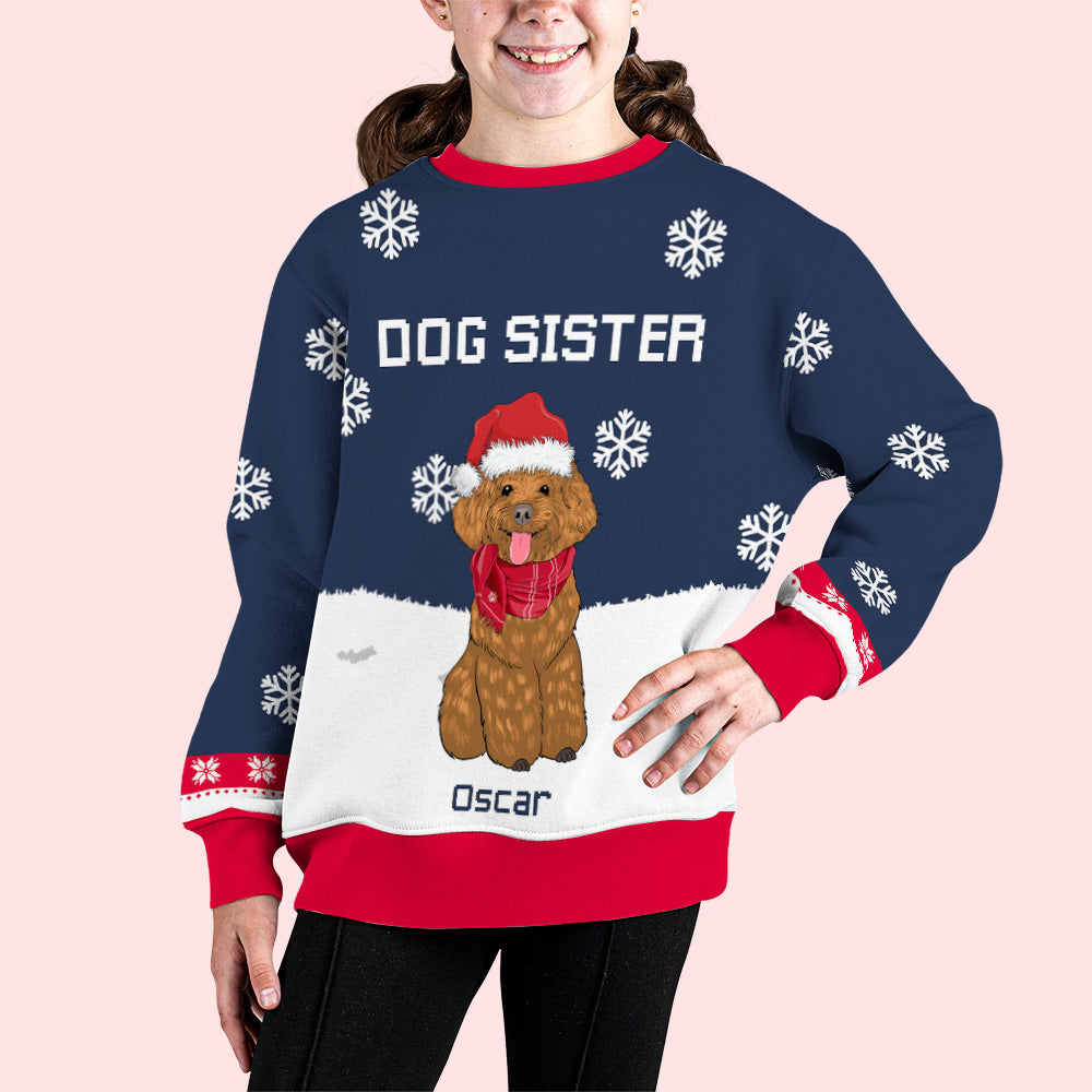 Customizable Winter Dog-themed Personalized All-Over-Print Sweatshirt for Kids - Brother and Sister Styles