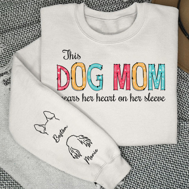 Dog Mom Dad Hearts On Sleeve - Personalized Custom Unisex 8.0 oz Sweatshirt for Pet Lovers