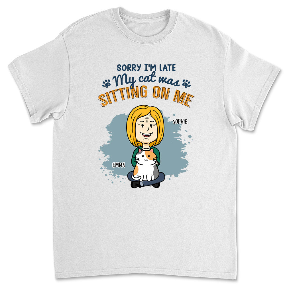 Cat Sitting On Me - Personalized Custom Unisex 5.3 oz T-shirt for Pet Lovers