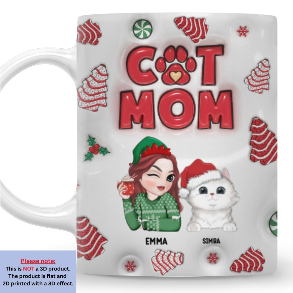 Customizable 3D Inflated Effect Cat Mom Tree Cake Personalized Mug - 11oz & 15oz