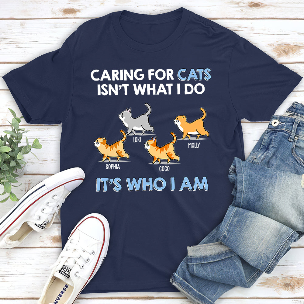 Personalized Custom Unisex 5.3 oz Caring For Cats Walking Cat T-shirt - Ideal Gift for Pet Lovers