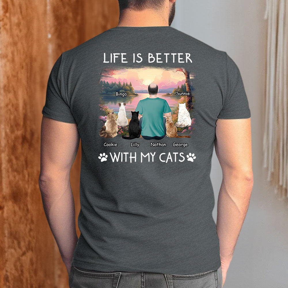Better With Cats - Exclusive Personalized Custom Unisex 5.3 oz T-shirt for Pet Lovers