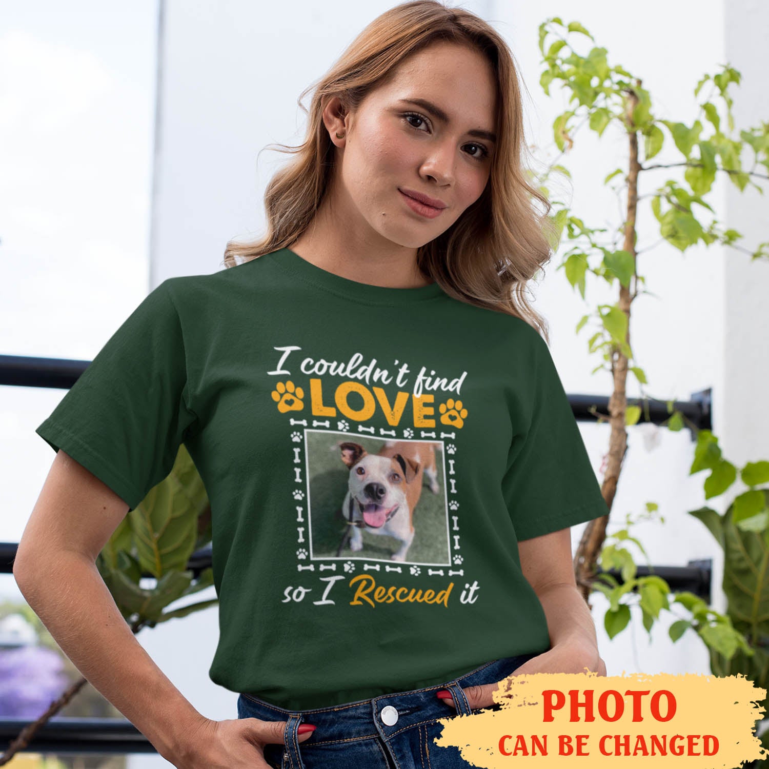 Rescue Love - Personalized Custom Photo Unisex 5.3 oz Heavy Cotton T-shirt for Pet Lovers