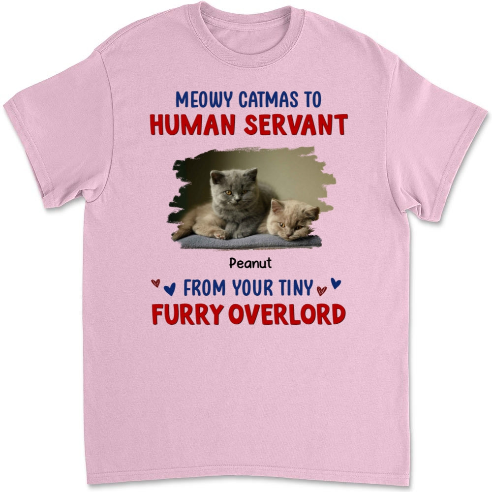Meowy Catmas To Human Servant Personalized Custom Unisex 5.3 oz T-shirt - Perfect Gift for Pet Lovers