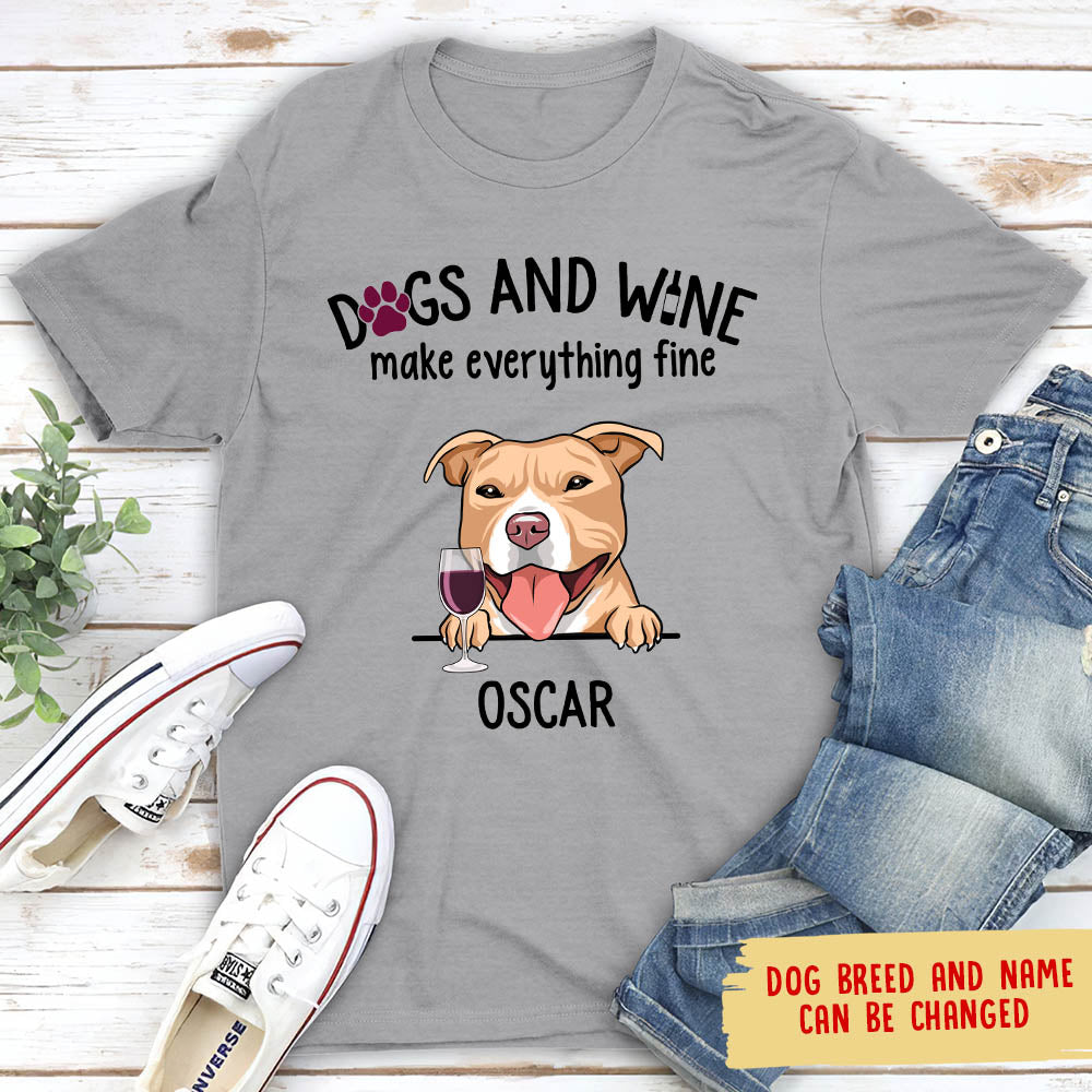 Dogs And Wine - Personalized Custom Unisex 5.3 oz T-shirt for Pet Lovers