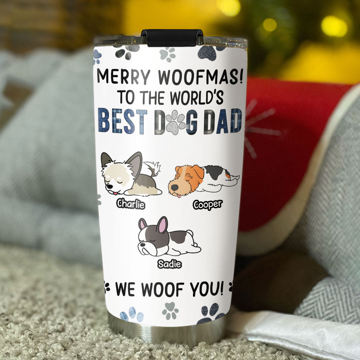 Merry Woofmas Dog Dad - Unique Personalized Custom 20oz Stainless Steel Tumbler