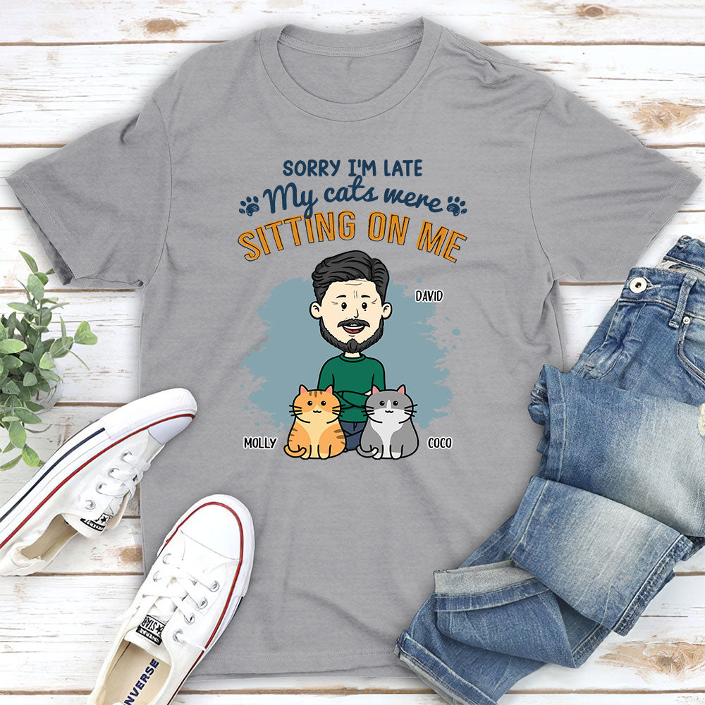 Cat Sitting On Me - Personalized Custom Unisex 5.3 oz T-shirt for Pet Lovers